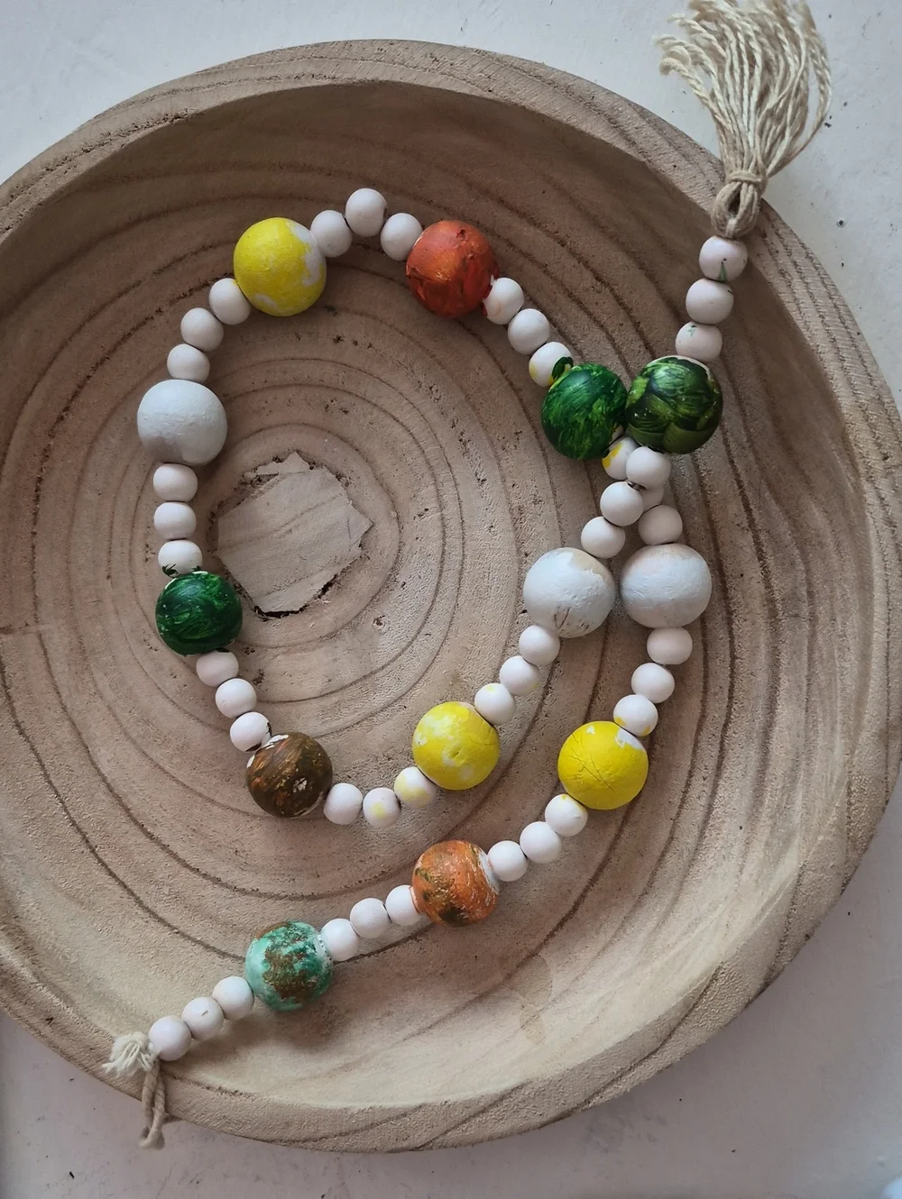Handcrafted Multi Colored Wooden Beaded Garland  Tassel Decor